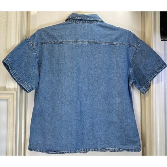 CIDER Womens L Blue Jean Embroidery Button Up Shirt Jacket Casual Wear - Picture 2 of 7